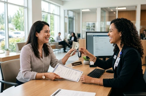 Meridian loan advisor reviewing documents with client